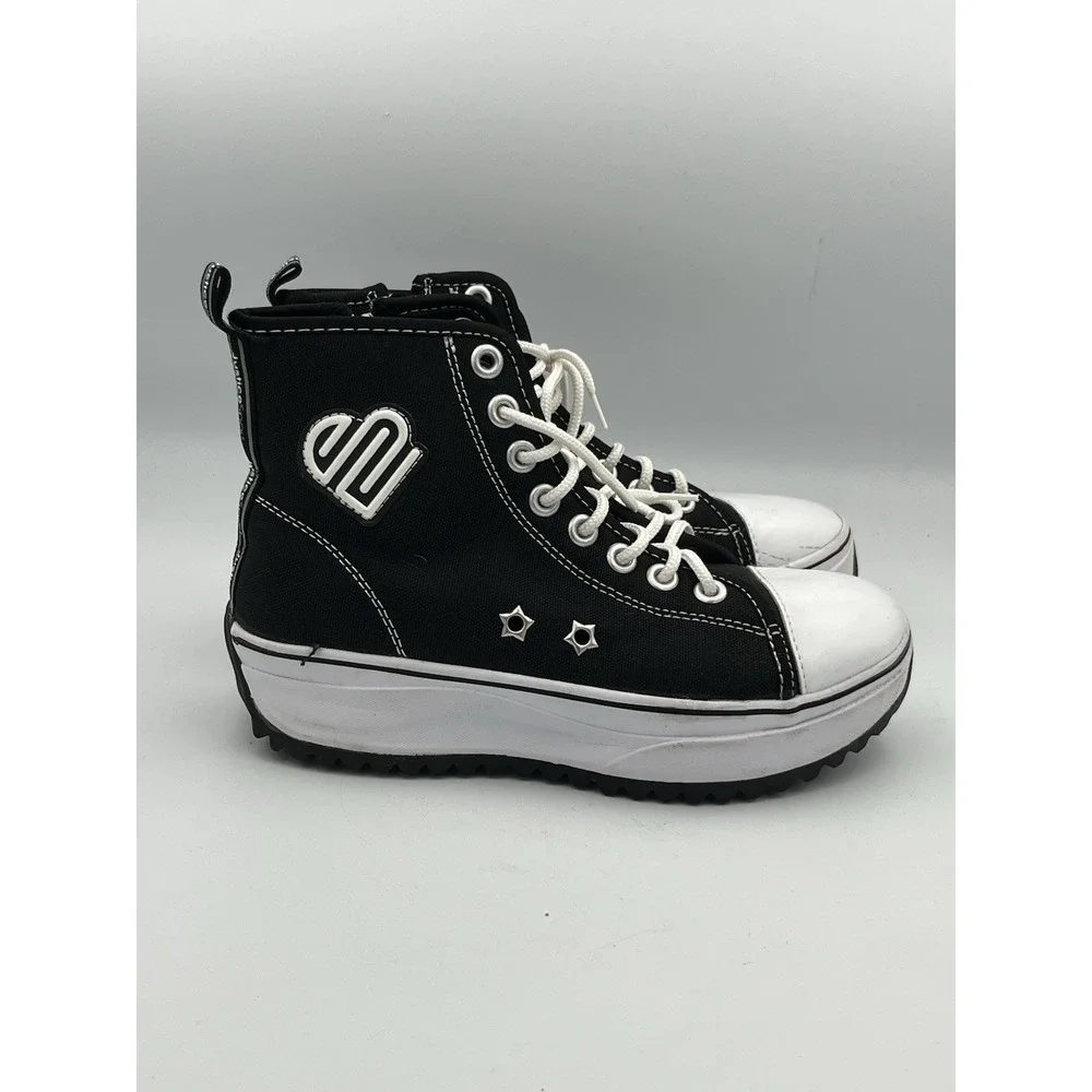 Justice Sport Hightop Canvas Lugbottom Sneakers Big Girls Black Sz4 Lace Zip